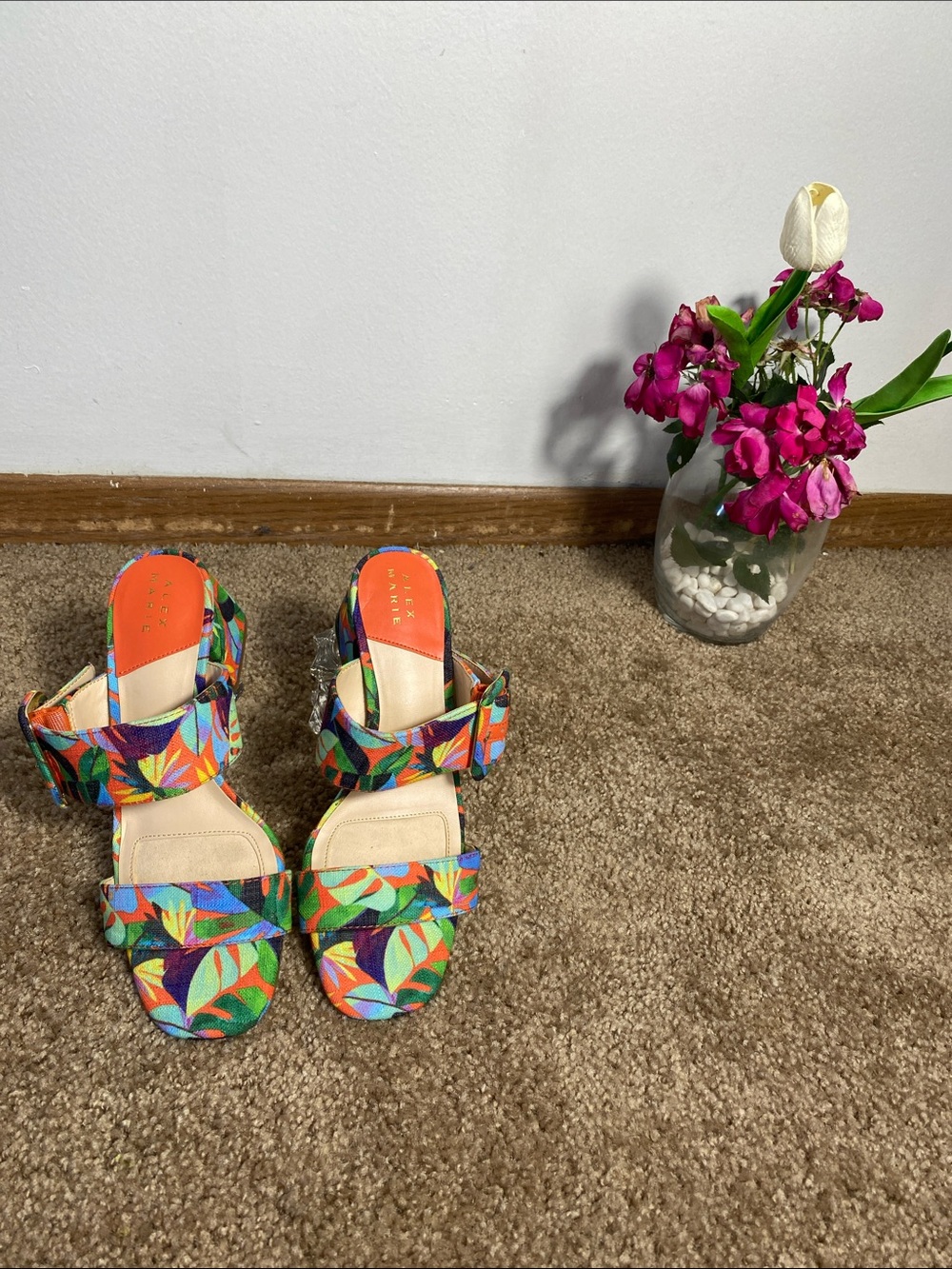 Alex Marie Fraser Floral Sandals 8.5 NWT Multicolored Woven Strap Block Heel New